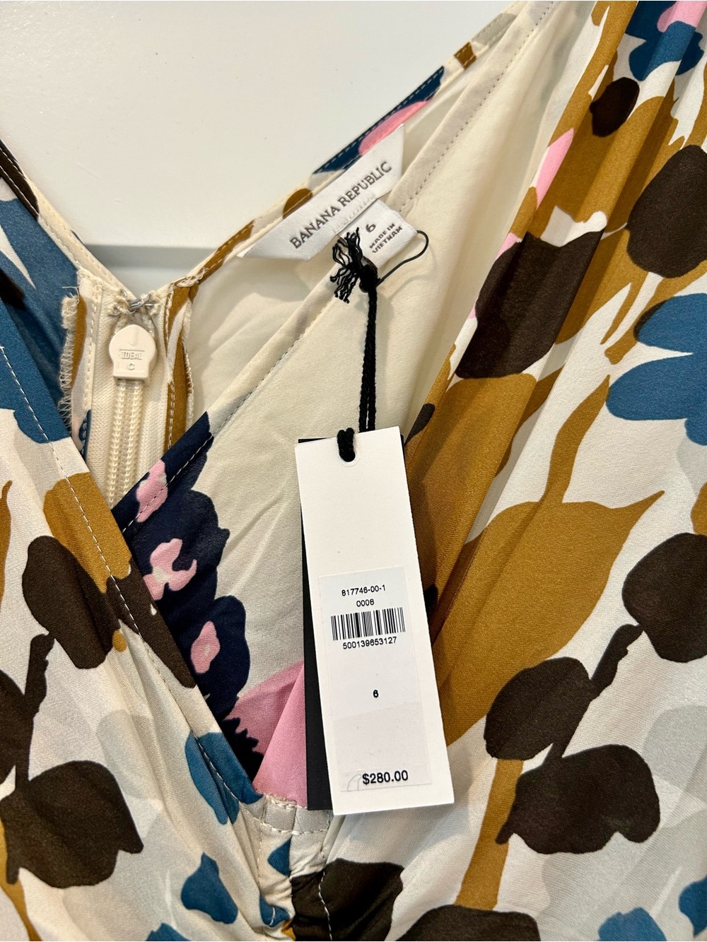 Banana Republic Cream Maxi Dress with Pink, Olive & Blue Floral Pattern